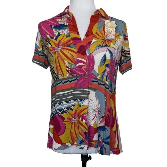 Johnny Was Top Collared‎ Blouse Multicolored NEW Pink Orange Size XS - Picture 1 of 10